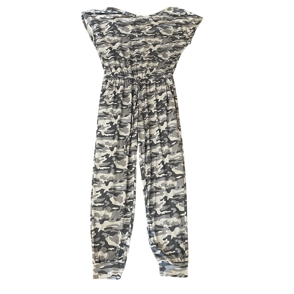 PrettyGarden Camo Jumpsuit M‎ Gray Jogger Style Drawstring Waist Comfy Casual
